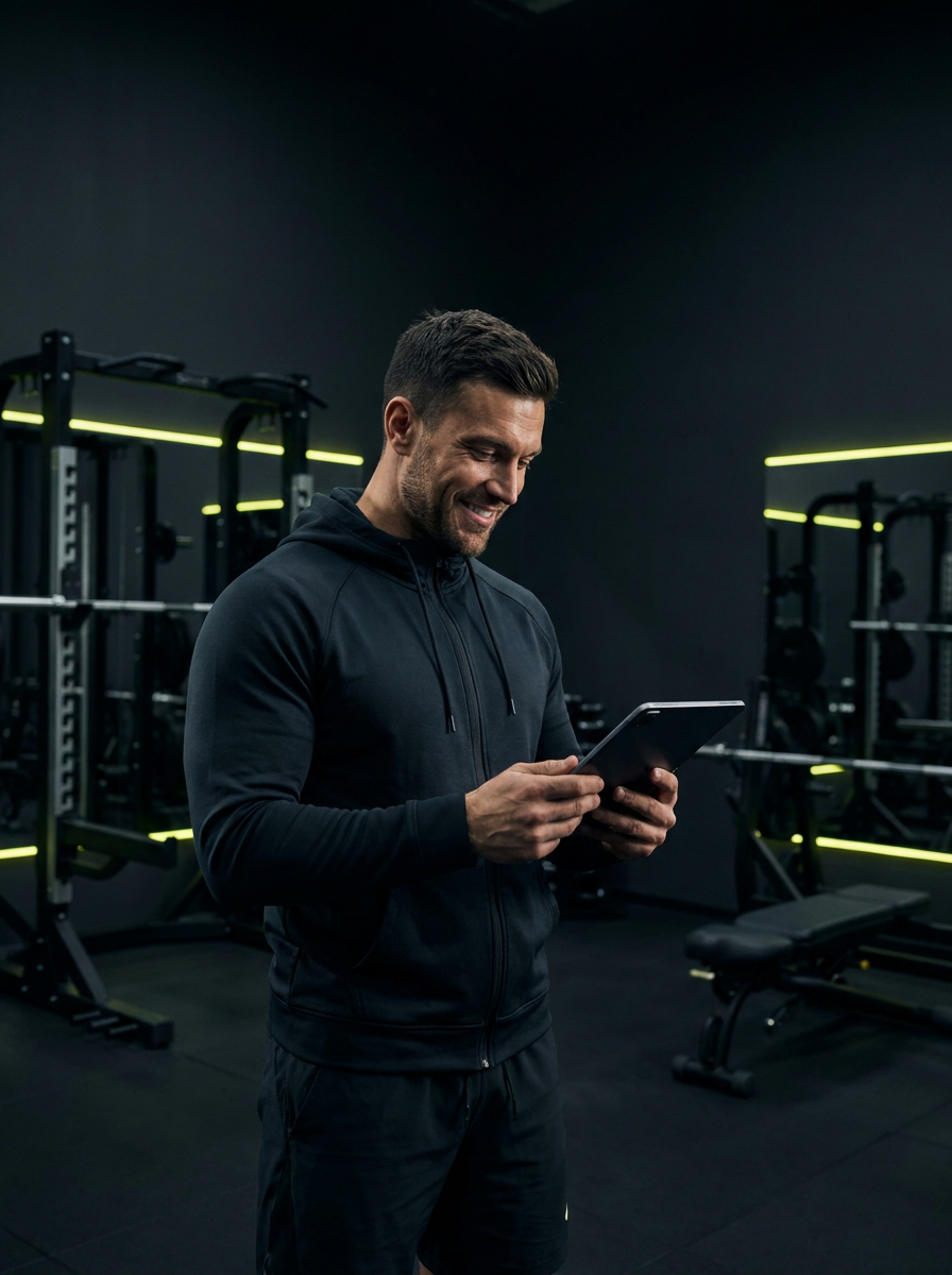 Personal trainer gerenciando na plataforma SnrFit